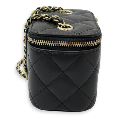 Vanity Mini Black Crossbody Bag in Lambskin, Gold hardware