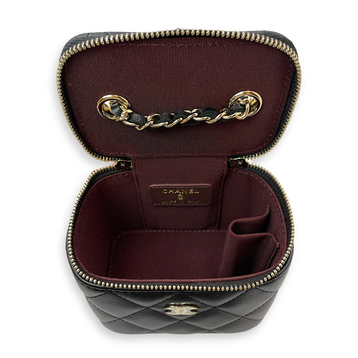 Vanity Mini Black Crossbody Bag in Lambskin, Gold hardware