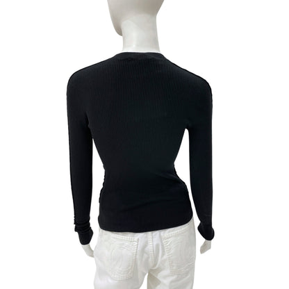 22A Double Pockets Pattern 34 Black Long Sleeve Pullover in Cashmere, Polyester, Silver hardware