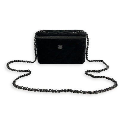 Vanity Black Crossbody Bag in Velvet, Silver hardware