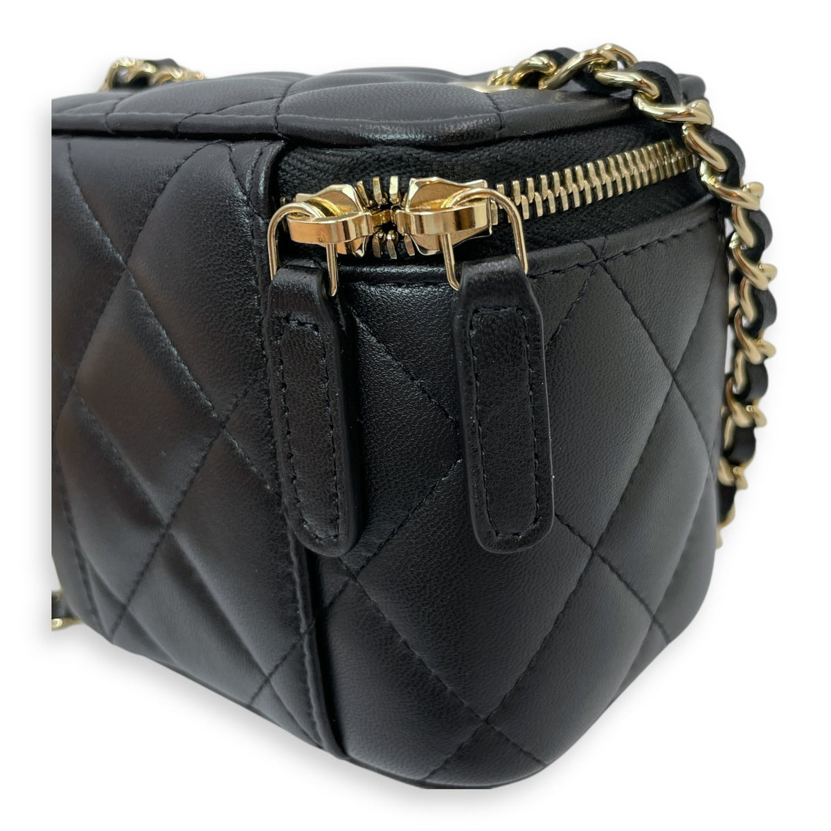 Vanity Mini Black Crossbody Bag in Lambskin, Gold hardware