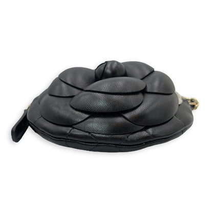 Camelia Black Clutch in Lambskin, Gold hardware