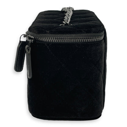 Vanity Black Crossbody Bag in Velvet, Silver hardware