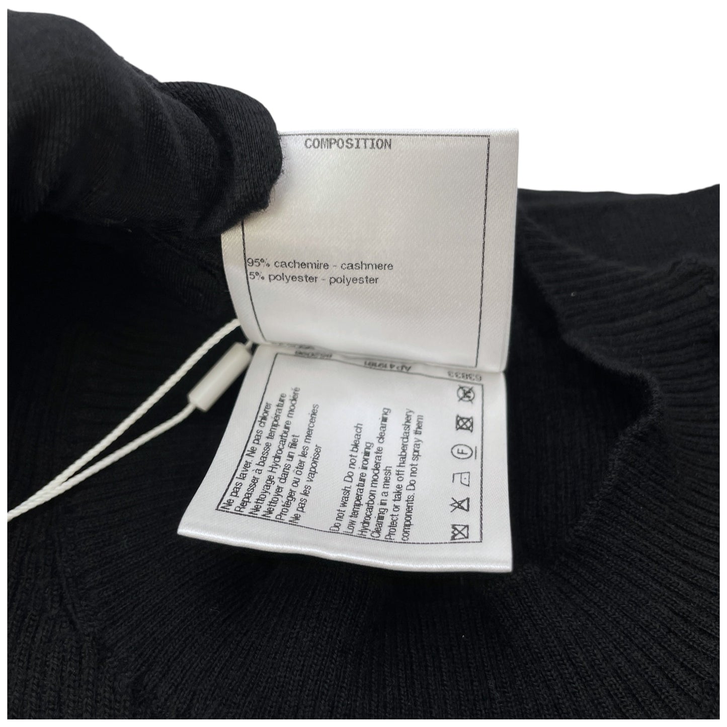 22A Double Pockets Pattern 34 Black Long Sleeve Pullover in Cashmere, Polyester, Silver hardware