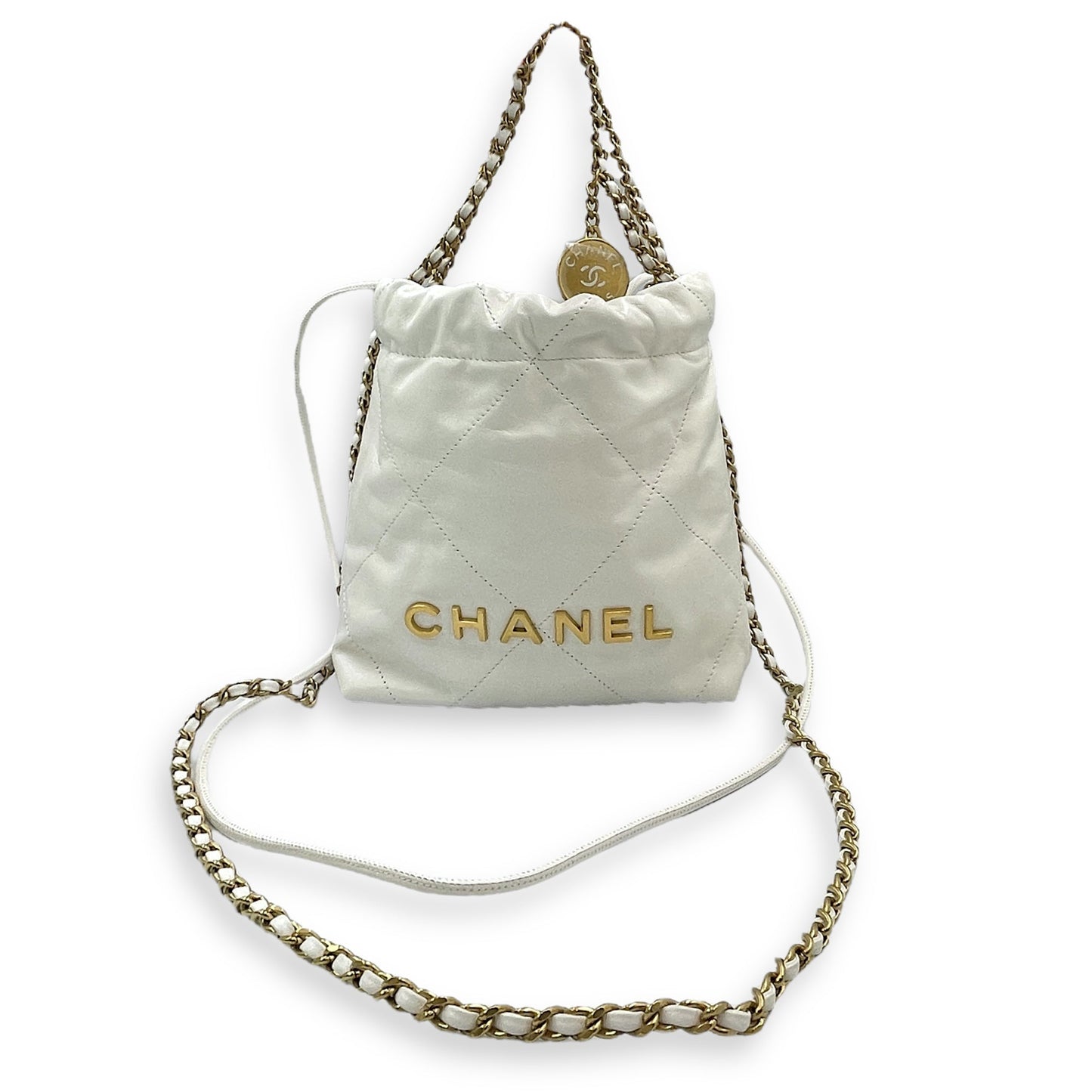 22 Mini Tote 20 White Crossbody Bag in Calfskin, Gold hardware