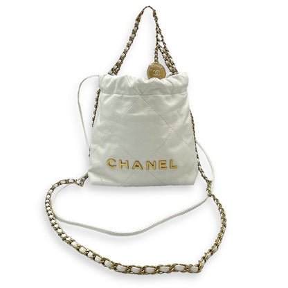 22 Mini Tote 20 White Crossbody Bag in Calfskin, Gold hardware