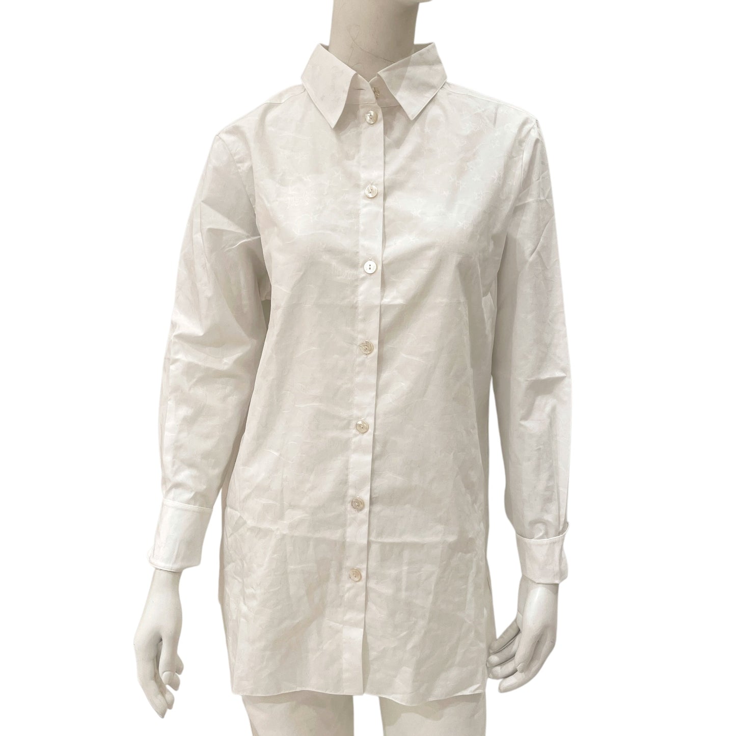 Logo & Star Print Pearl Button 34 White Shirt in Cotton