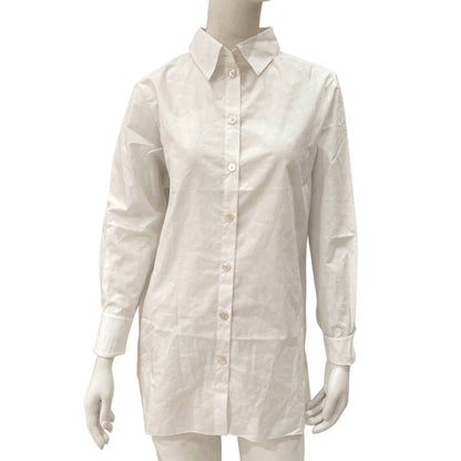 Logo & Star Print Pearl Button 34 White Shirt in Cotton