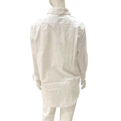Logo & Star Print Pearl Button 34 White Shirt in Cotton