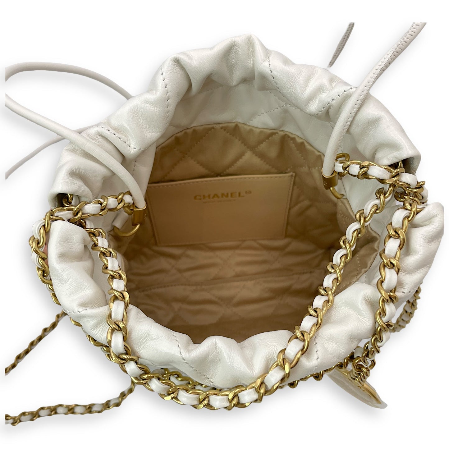 22 Mini Tote 20 White Crossbody Bag in Calfskin, Gold hardware