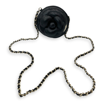 Camelia Black Clutch in Lambskin, Gold hardware
