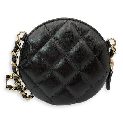 Camelia Black Clutch in Lambskin, Gold hardware