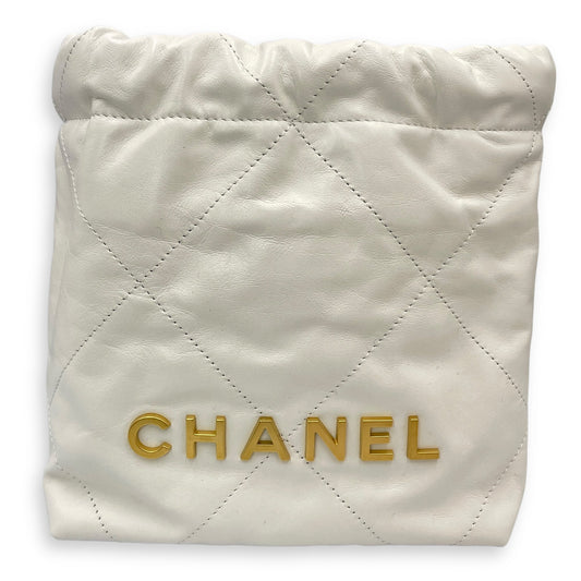 22 Mini Tote 20 White Crossbody Bag in Calfskin, Gold hardware