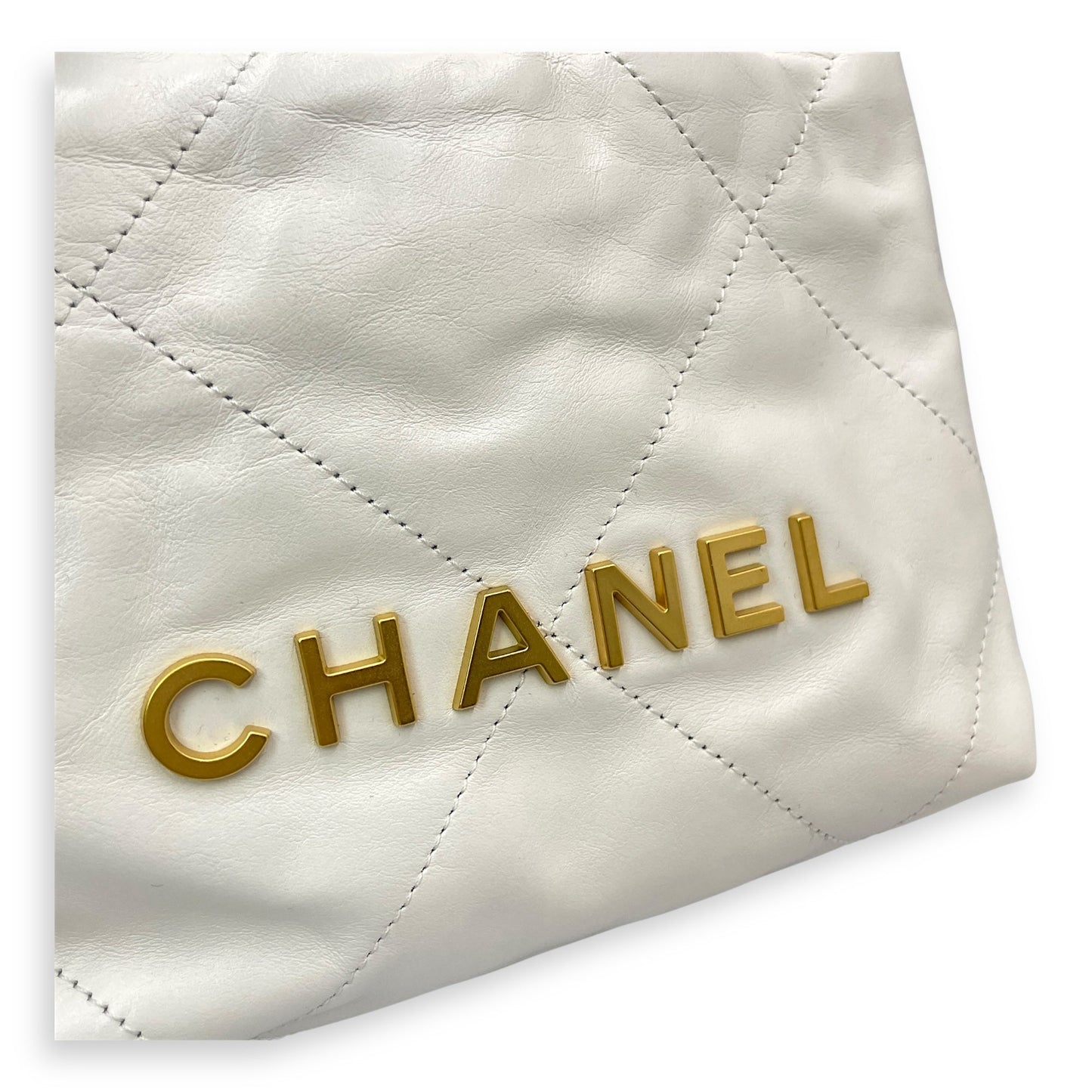 22 Mini Tote 20 White Crossbody Bag in Calfskin, Gold hardware