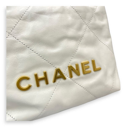 22 Mini Tote 20 White Crossbody Bag in Calfskin, Gold hardware