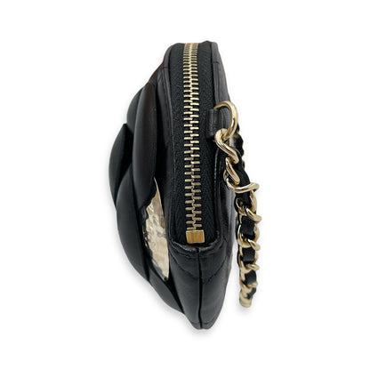 Camelia Black Clutch in Lambskin, Gold hardware