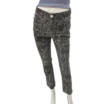 21B CC Logo & Camellia Print 38 Black Stretch Jeans in Cotton, Elastane, Polyester, Silver hardware