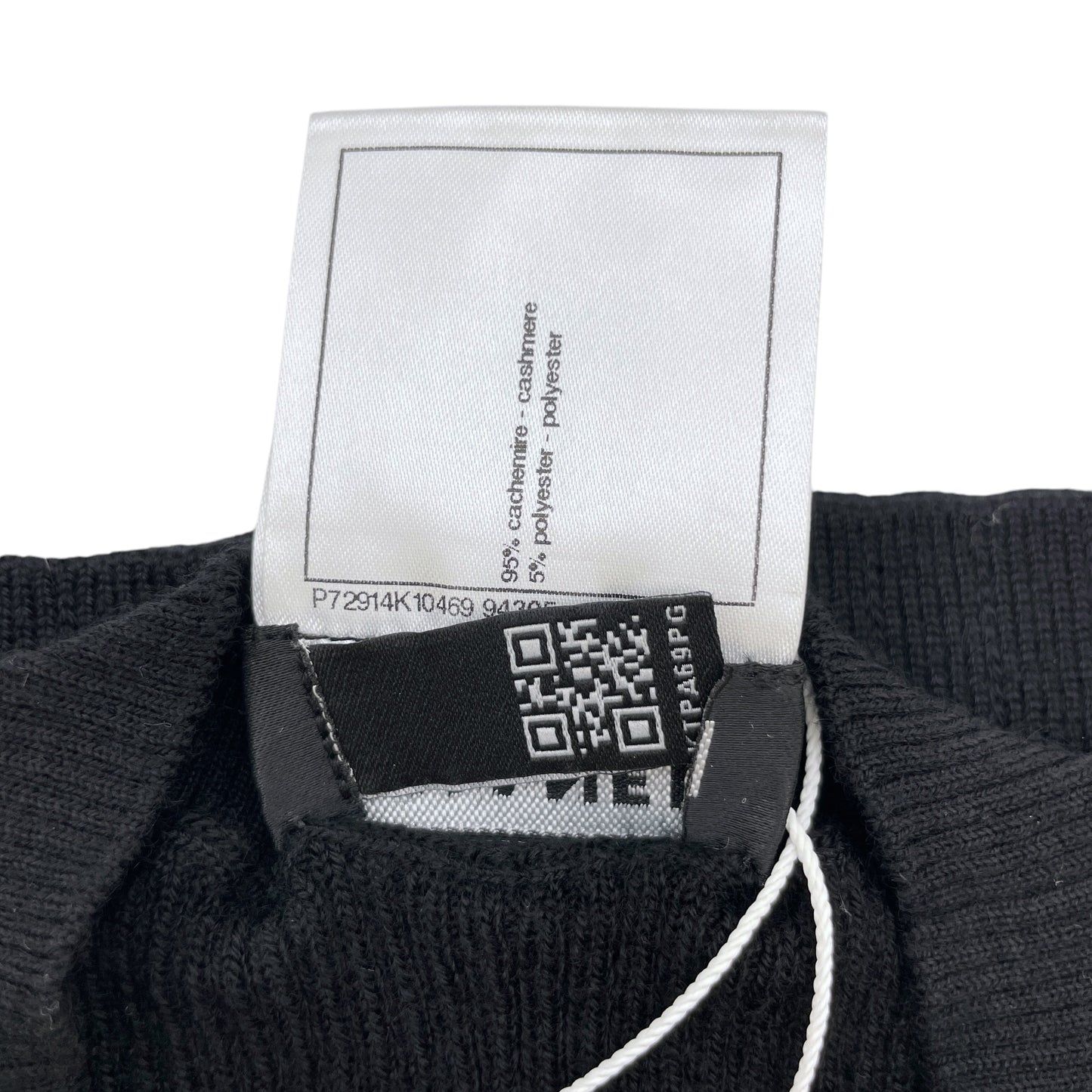 22A Double Pockets Pattern 34 Black Long Sleeve Pullover in Cashmere, Polyester, Silver hardware