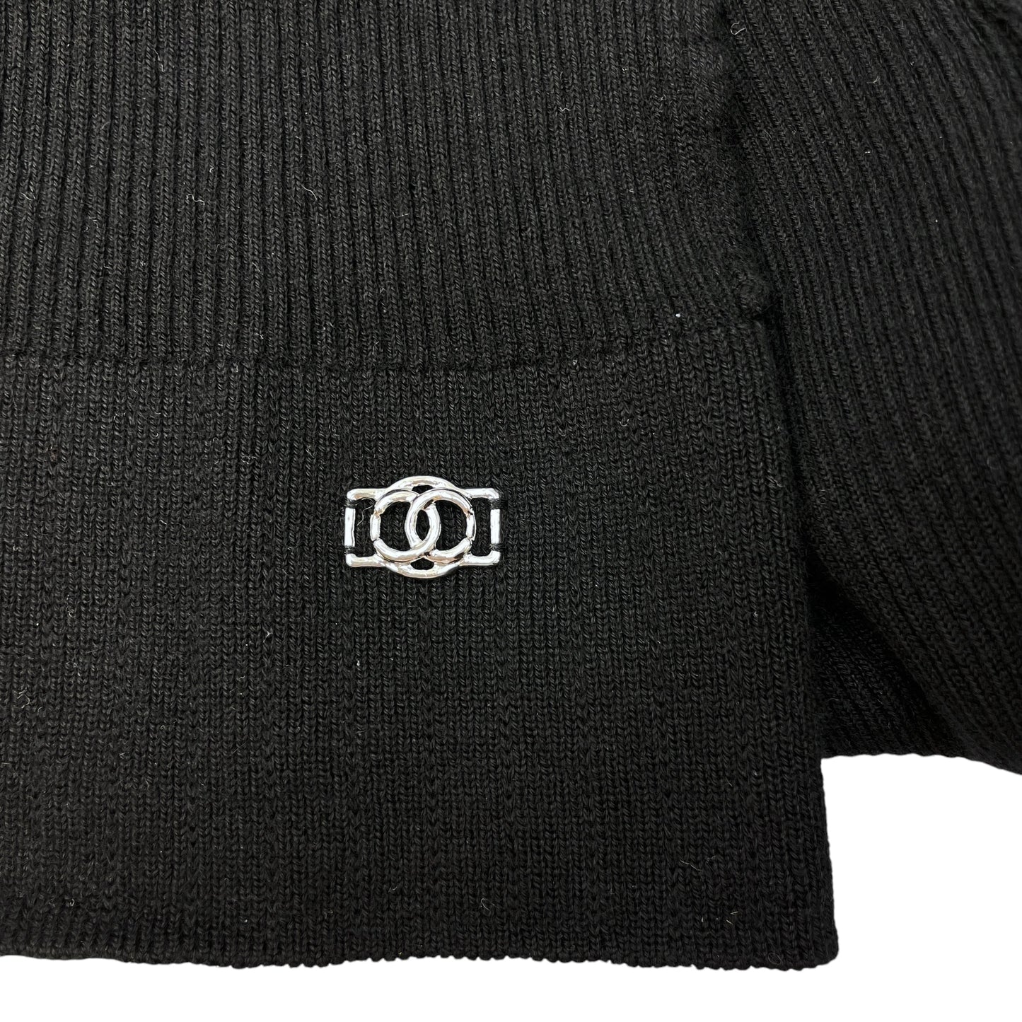 22A Double Pockets Pattern 34 Black Long Sleeve Pullover in Cashmere, Polyester, Silver hardware