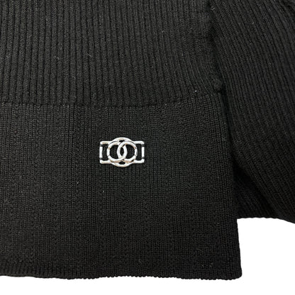22A Double Pockets Pattern 34 Black Long Sleeve Pullover in Cashmere, Polyester, Silver hardware