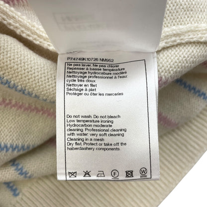 23P CC 34 White, Light Blue, Link Pink Striped Knitted Pullover in Cashmere, Elastane