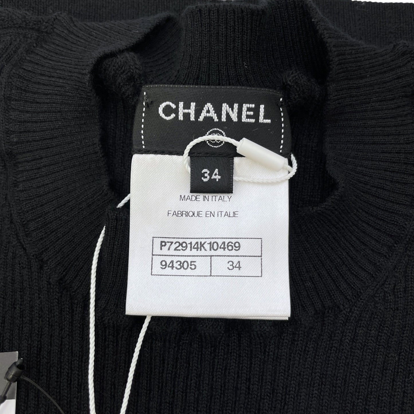 22A Double Pockets Pattern 34 Black Long Sleeve Pullover in Cashmere, Polyester, Silver hardware