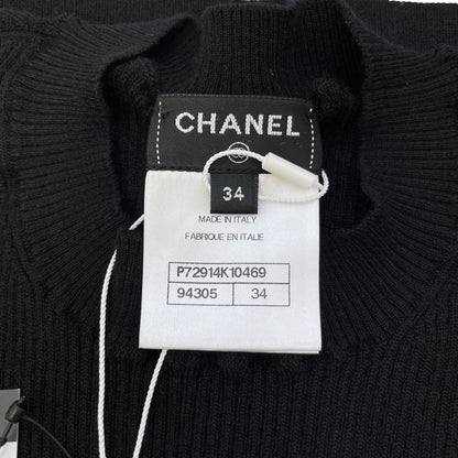 22A Double Pockets Pattern 34 Black Long Sleeve Pullover in Cashmere, Polyester, Silver hardware