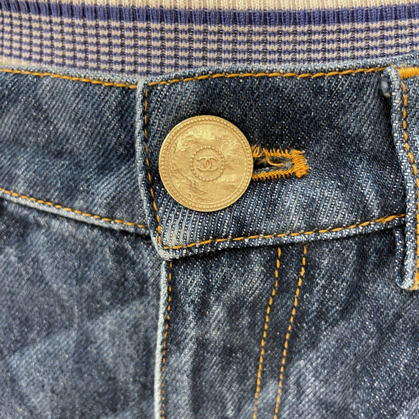 22B 36 Blue Quilted Print Skinny Jeans in Cotton, Polyester, Gold hardware