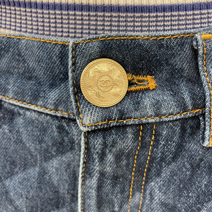 22B 36 Blue Quilted Print Skinny Jeans in Cotton, Polyester, Gold hardware