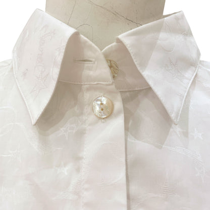 Logo & Star Print Pearl Button 34 White Shirt in Cotton