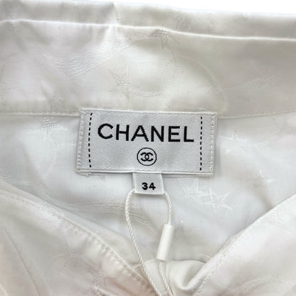 Logo & Star Print Pearl Button 34 White Shirt in Cotton
