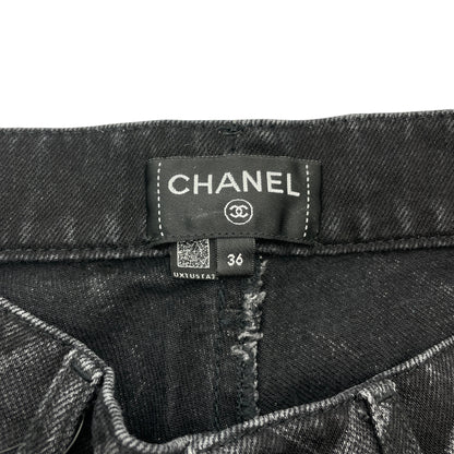 22B Quilted Print 36 Black Skinny Jeans in Cotton, Polyester, Ruthenium hardware