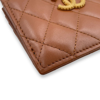 Brown  Holder in Lambskin, Gold hardware