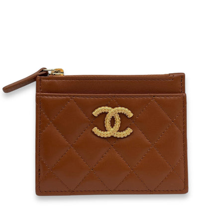 Brown  Holder in Lambskin, Gold hardware