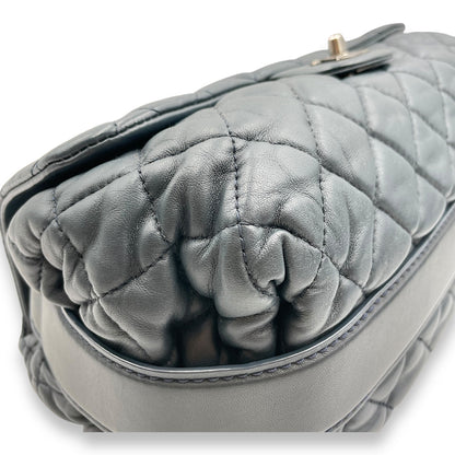 Bubble Grey Shoulder Bag in Calfskin, Silver hardware