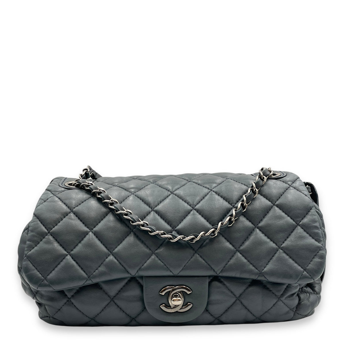 Bubble Grey Shoulder Bag in Calfskin, Silver hardware