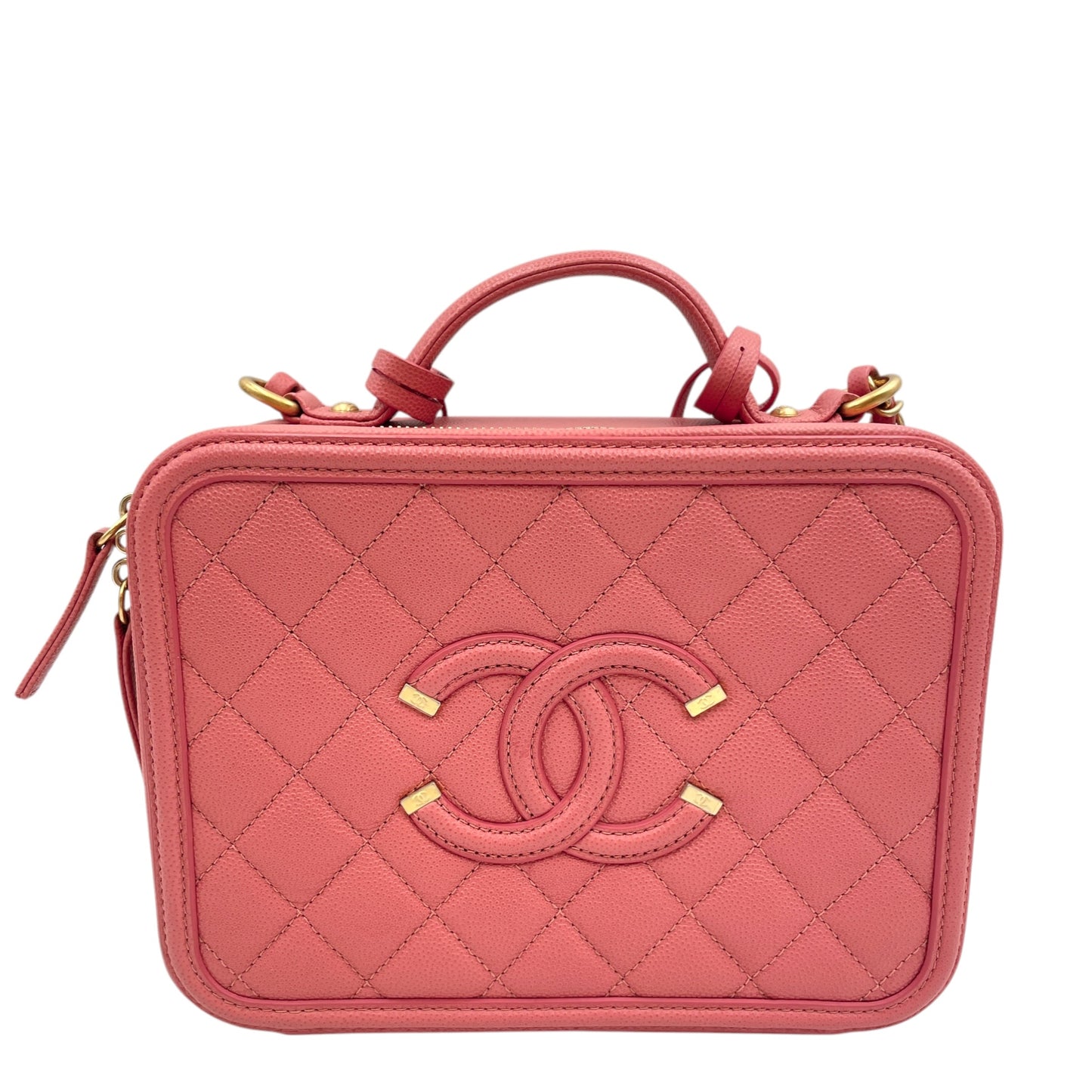 CC Filigree Small Pink Vanity Bag in Caviar Leather, Gold hardware