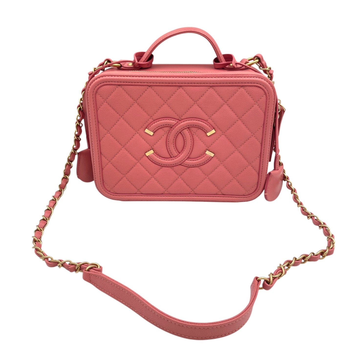 CC Filigree Small Pink Vanity Bag in Caviar Leather, Gold hardware