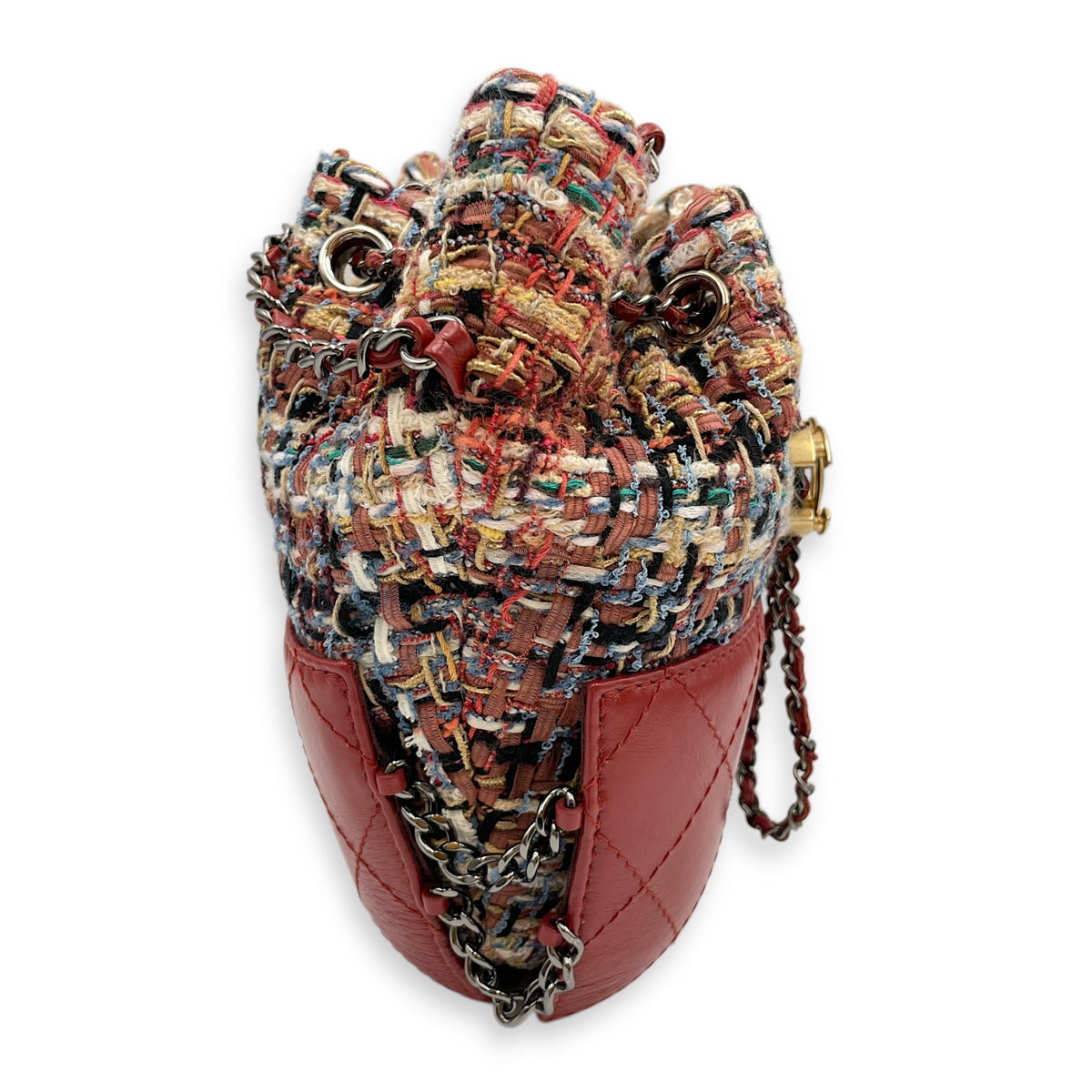 Bucket Red Crossbody Bag in Tweed, Mixed hardware