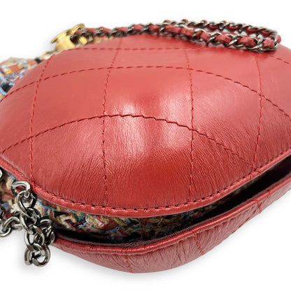 Bucket Red Crossbody Bag in Tweed, Mixed hardware