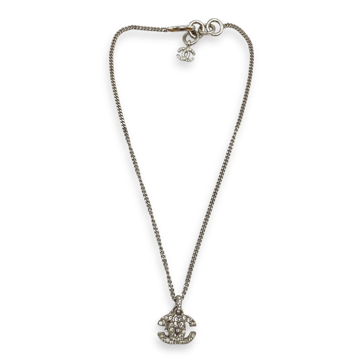 Vintage CC Necklace in Crystals, Silver hardware
