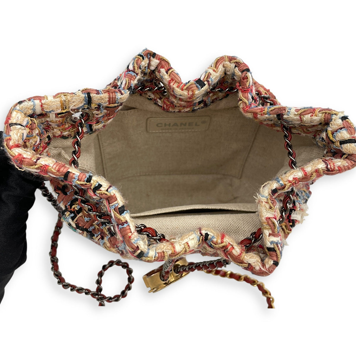 Bucket Red Crossbody Bag in Tweed, Mixed hardware