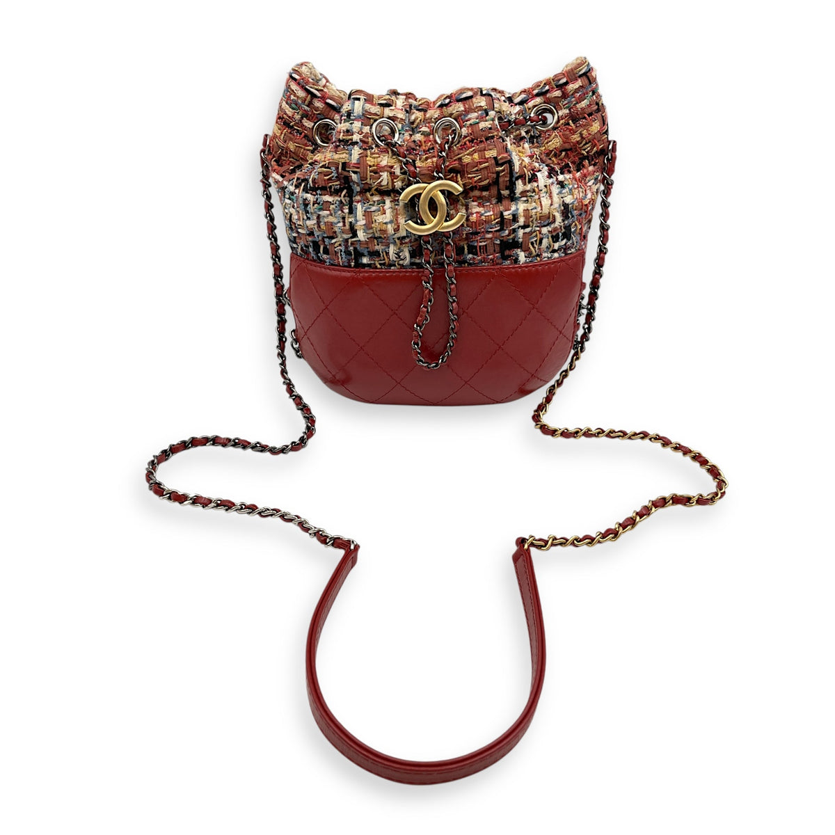 Bucket Red Crossbody Bag in Tweed, Mixed hardware