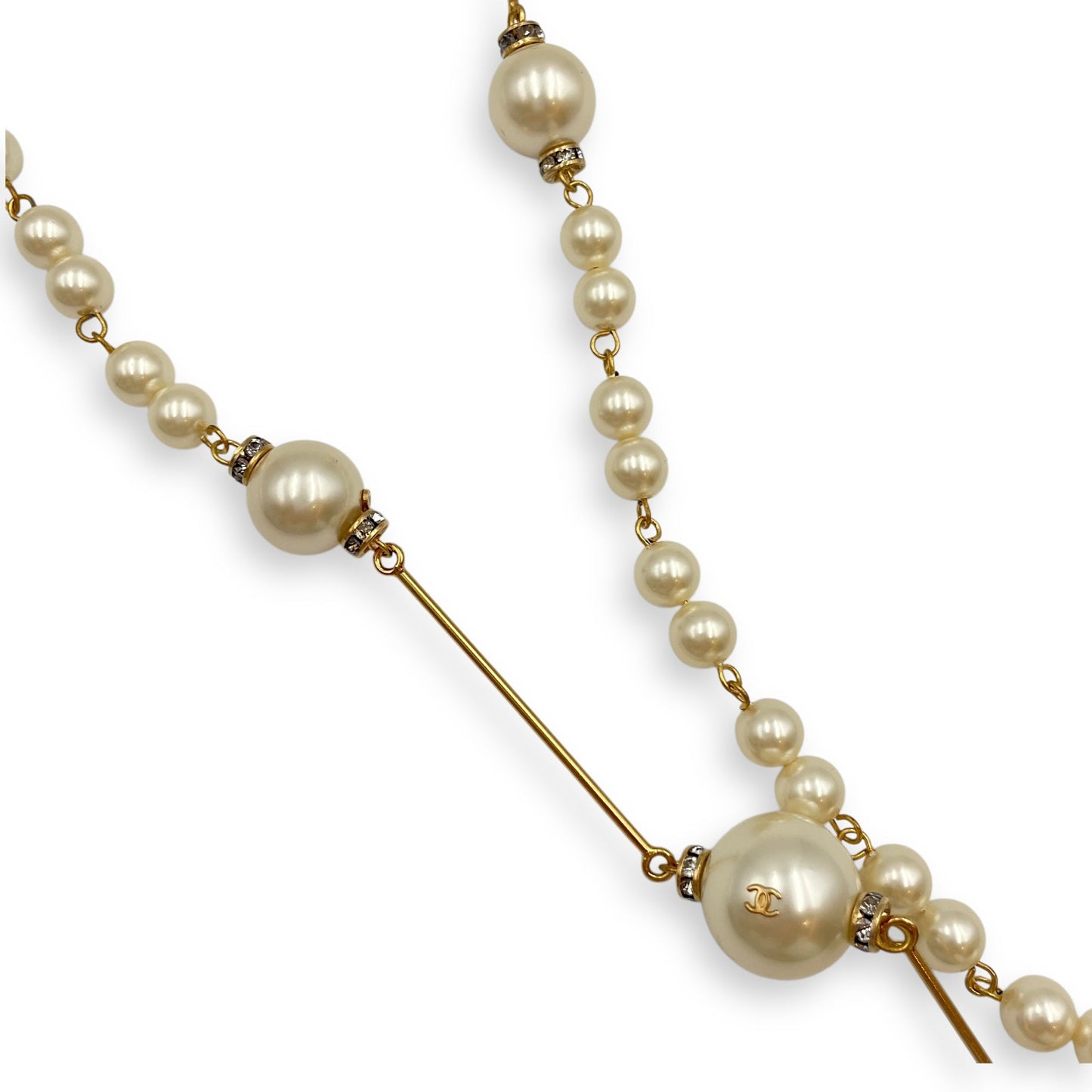 Vintage Long 110cm Gold Hardware Necklace in Pearls, Crystals
