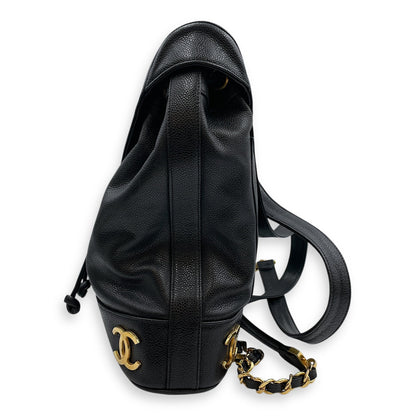 Vintage Large Black Backpack in Caviar Leather, Gold hardware