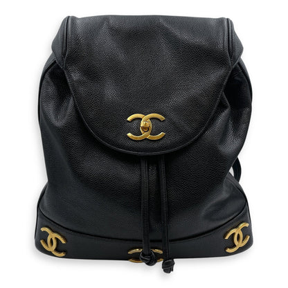 Vintage Large Black Backpack in Caviar Leather, Gold hardware
