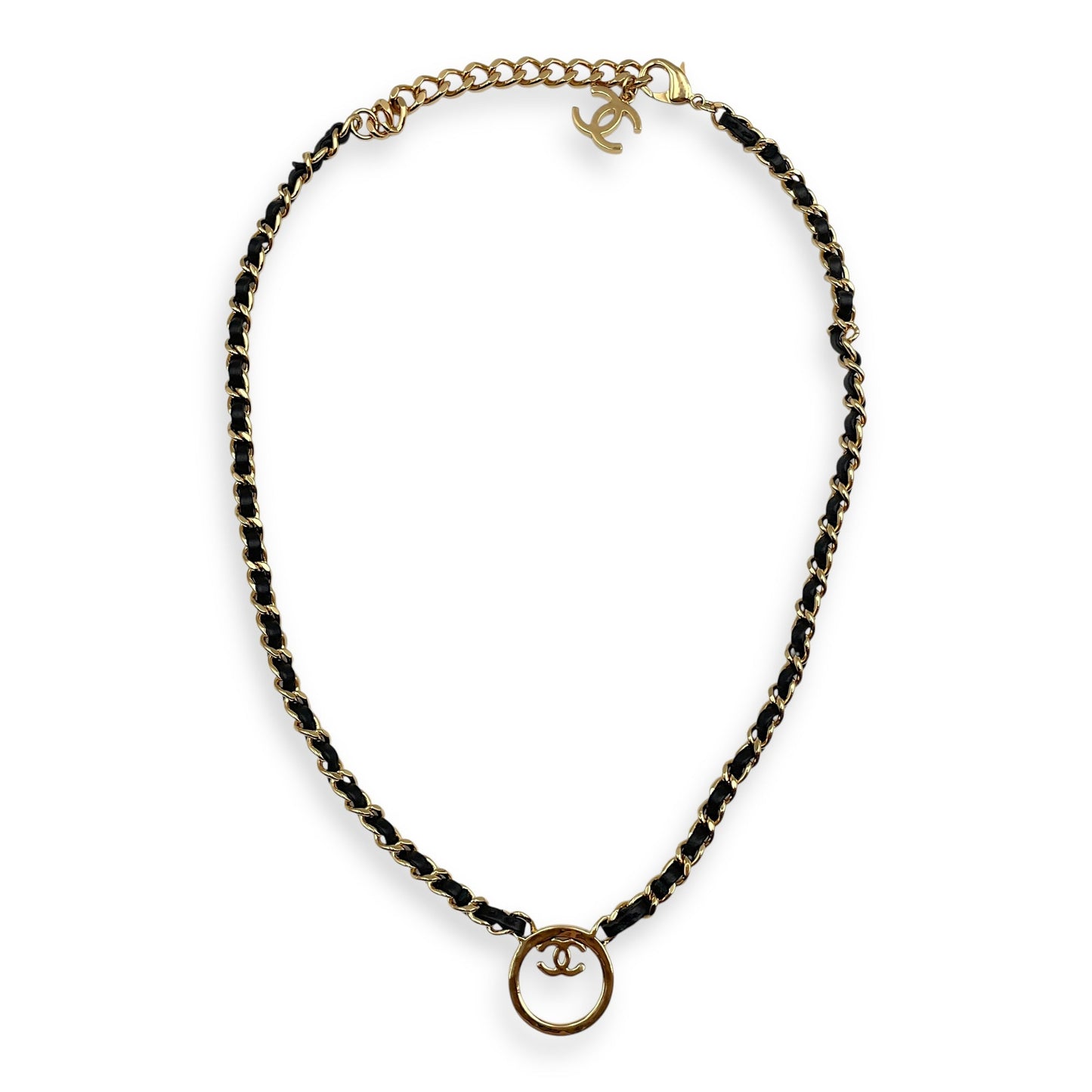 CC Leather Chain 46 cm Black Necklace in Lambskin, Gold hardware