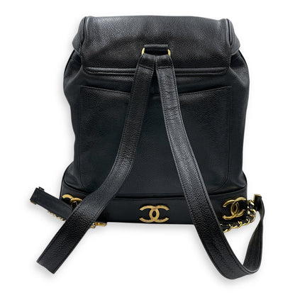 Vintage Large Black Backpack in Caviar Leather, Gold hardware