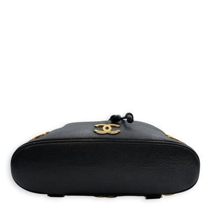Vintage Large Black Backpack in Caviar Leather, Gold hardware