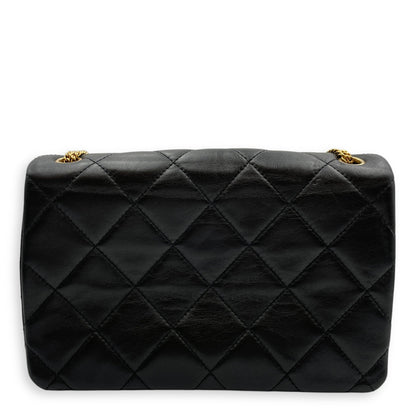 CC Flap Medium Black Shoulder Bag in Lambskin, Gold hardware